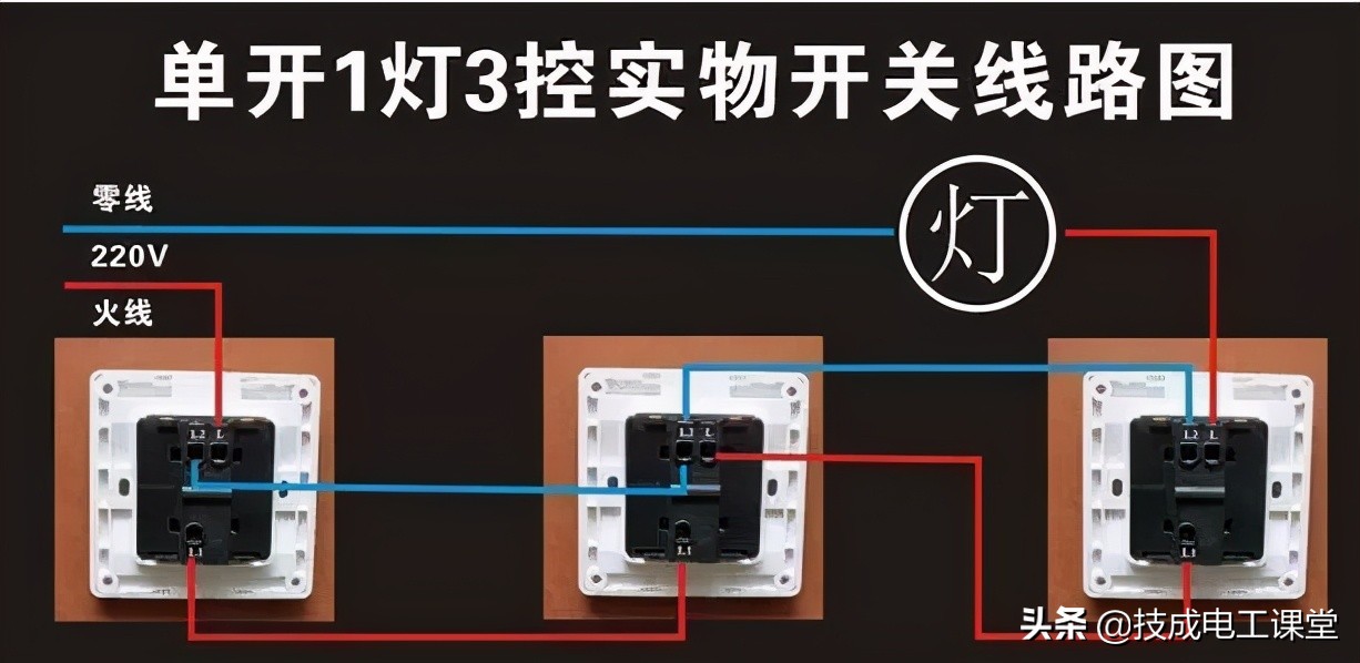 3個開關控制1盞燈，怎么連接線路？附上36種常見照明控制原理圖